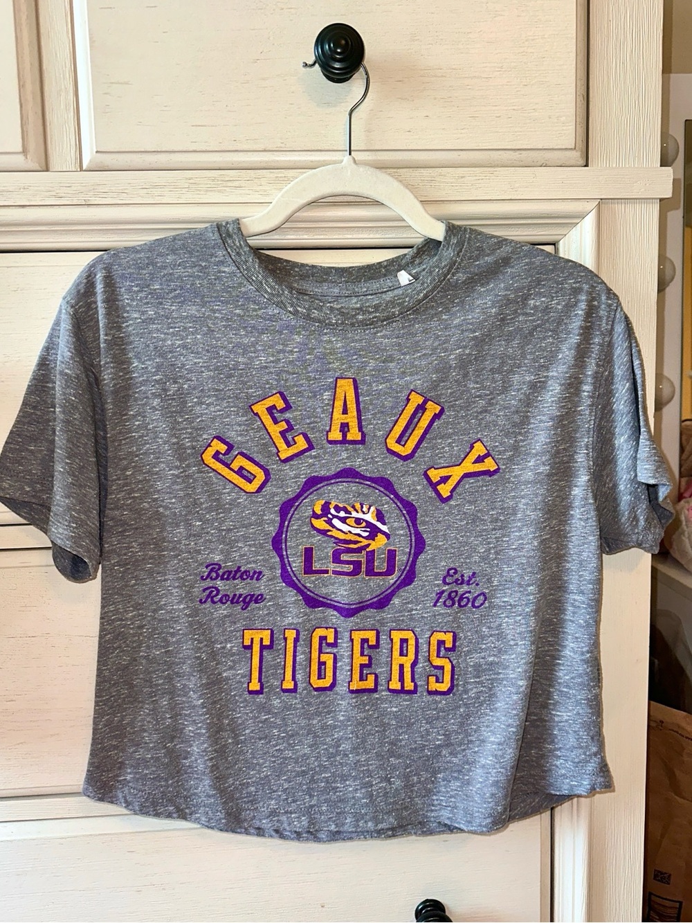 Pressbox Gray LSU Geaux Tigers Cropped Tee Small